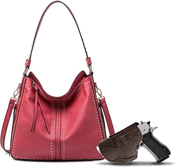 Large Concealed Carry Leather Hobo Purse For Women With Crossbody Strap And Detachable Holster