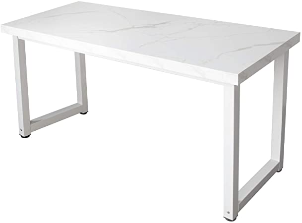 TOPSKY 59" Big Large Computer Office Desk 1.18” Board   0.7” Frame White Marble Texture