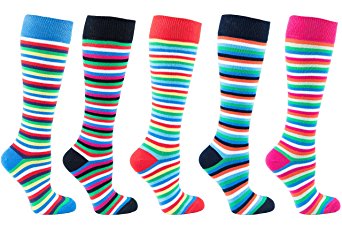 Socks n Socks-Women 5 or 2 Pair Luxury Cotton Colorful Cool Fun Knee high Socks