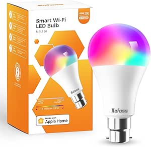 Refoss Smart Bulb Alexa Light Bulb B22 Works with Apple HomeKit, Alexa, Google Home, Siri with Colour Changing Light, Dimmable Warm White WiFi Bulb 9W (60W Equivalent) 810LM 1 Pack