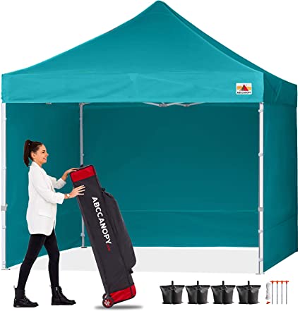 ABCCANOPY Canopy Tent 10x10 Pop Up Canopy Tent Commercial Instant Shade Tent with Upgrade Roller Bag, Bonus 4 Weight Bags, Stakes and Ropes, Turquoise Canopy with Sun Wall