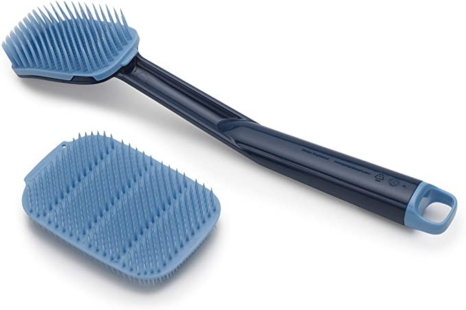 Joseph Joseph CleanTech Dish Brush and Reusable Sponge Scrubber Set Hygienic Quick-Dry, Blue