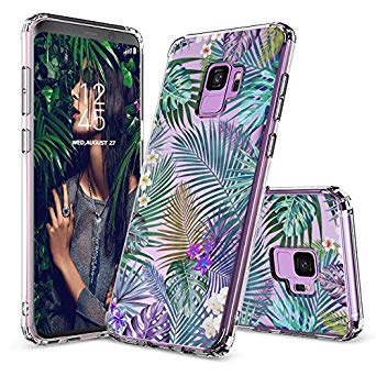 MOSNOVO Case for Galaxy S9, Tropical Palm Leaves Printed Transparent Clear Design Plastic Hard Slim Back Case with TPU Bumper Protective Case Cover for Samsung Galaxy S9 (2018)