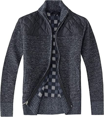 Gioberti Men's Knitted Regular Fit Full Zip Cardigan Sweater with Soft Brushed Flannel Lining