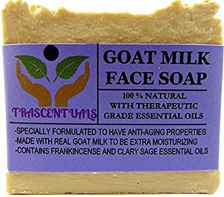 Goat Milk Soap Anti-Aging Formula For Face Cleaning and Moisturizing Made With Frankincense Essential Oil and Clary Sage Which Provide Astringent Properties For The Skin (1 Pack)