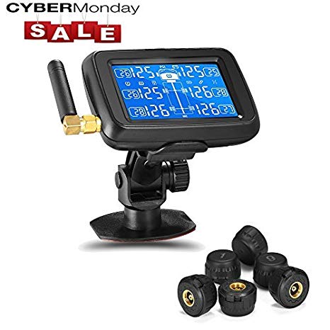 Careud RV Truck Bus Trailer TPMS Tire Pressure Monitoring System Real Time Monitoring Pressure and Temperature with Rechargeable Large LCD Display and 6pcs External Sensors(U901T 6 Tire)