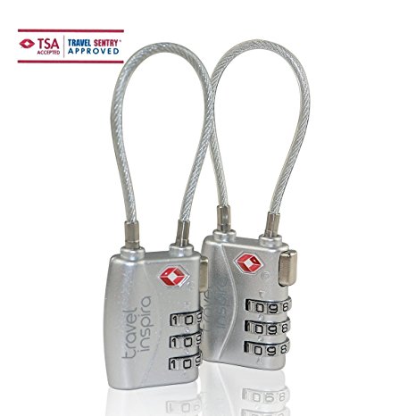 Travel Inspira TSA-Approved Lock Resettable Combination Luggage Lock (Silver 2 pack)