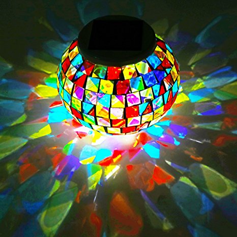 Color Changing Mosaic Glass Ball Waterproof Yard Light Solar Powered Outdoor LED Table light Mosaic Night Lamp for Garden Home Patio Festival Party Decorations (Colorful-Mosaic)