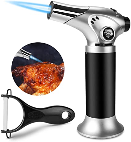 Gibot Culinary Torch, Blow Torch Kitchen Refillable Butane Torch Lighter with Adjustable Flame and Safety Lock for Creme Brulee, Desserts,BBQ and Baking(Butane Gas Not Included)