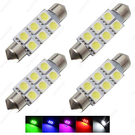 SAWE - 1.72" 42mm 6-SMD 5050 Festoon LED Bulbs For Dome Map Light 211-2 578 (4 pieces) (White)
