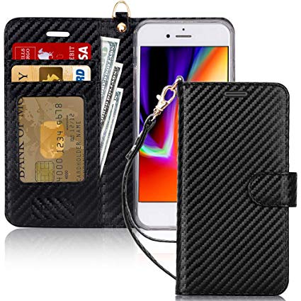 Fyy iPhone 8 Case, iPhone 7 Case, [RFID Blocking Wallet] Premium PU Leather Flip Wallet Phone Case Stand Cover Credit Card Protector for Apple iPhone 8 / iPhone 7 Mat-Black
