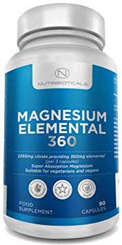 New Magnesium Citrate 2250mg Providing 360mg Elemental | 96% Recommended Daily Amount | by Nutribioticals 90 Capsules