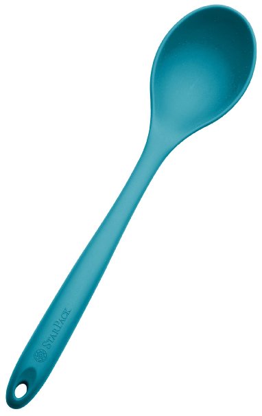 StarPack XL Size Silicone Serving Spoon (13.5") in Hygienic Solid Coating, Bonus 101 Cooking Tips (Teal Blue)