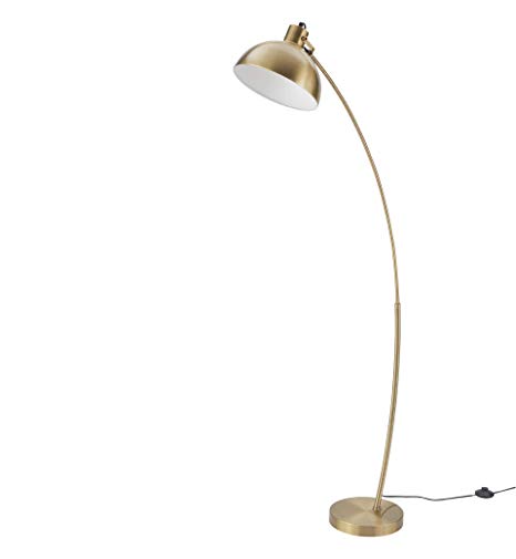 Archiology Wave Floor Lamp, Standing Steel Arc Lamp for Living Rooms Bedrooms, Bright Reading Downlight with Antique Brass Shade