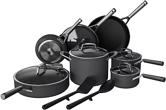 Ninja Foodi NeverStick Premium 14-Piece Cookware Set, Hard-Anodized, Nonstick, Durable & Oven Safe to 500°F, Slate Grey