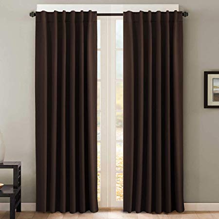 H.VERSAILTEX Thermal Insulated Blackout Curtains for Bedroom Back Tab/Rod Pocket Window Treatment Panels Chocolate Brown 52" W x 84" L