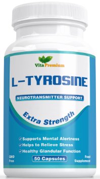 L - Tyrosine Extra Strength, Amino Acid, 50 Veg Capsules - Powerful Mood Enhancer and Energy Booster - Helps Relieve Stress, Enhances Mental Performance and Intellectual Capacity - Feel the Difference or Your Money Back