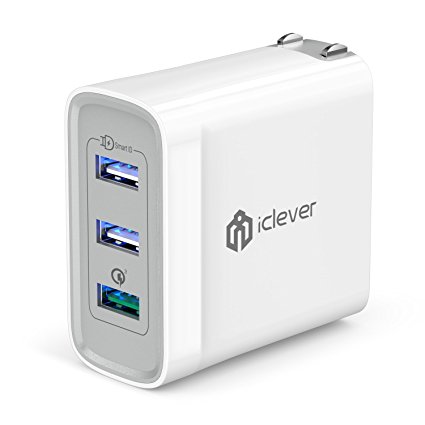 Quick Charge 3.0 iClever 38W USB Wall Charger (Quick Charge 2.0 Compatible) BoostCube 3 Port Charger for Samsung Galaxy S8 / S7 / S6 / Edge, iPhone 7 / 6s / Plus, iPad Air 2 / Mini 3 and more