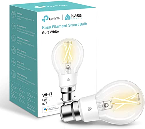 Kasa Smart Bulb by TP-Link, WiFi Filament Light Bulb, B22, 7W(60W equiv.), No Hub Required, Works with Alexa (Echo and Echo Dot) and Google Home, Dimmable Soft Warm White (KL50B)