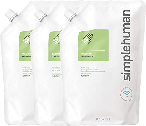 simplehuman Cucumber Moisturizing Liquid Hand Soap 34 Fl. Oz. Refill Pouch (Pack of 3)