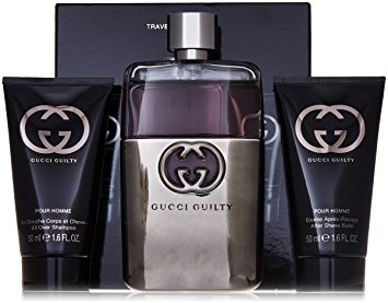 Gucci Guilty 3 Piece Gift Set for Men (Eau de Toilette Spray Plus After Shave Balm Plus All Over Shampoo)