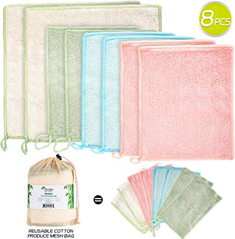 Bamboo Kitchen Dish Cloths & Kitchen Rags - Home & Kitchen Cleaning Cloths - 8 Pack (6pc Dish Cloth 7x9 Inch, 2pc Kitchen Rags 10.6x11.8 Inch)