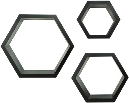 Gallery Solutions Black Hexagallery Decorative Wall Shelves, 3-Piece