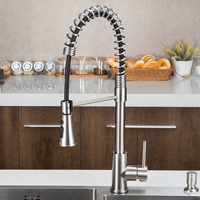 1009 Best Modern Brushed Nickel Pull Out High Arch Prep Sprayer Single Handle Kitchen Spring faucet, Single Lever Kitchen Sink Stainless Steel Faucets