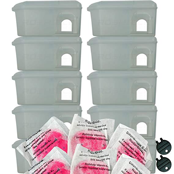 10 x Roshield Clear Mouse Bait Boxes & 30 x Rodent Poison Pasta Blocks for Mice Control (2 Packs of 150g)