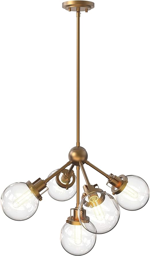 Enbrighten Modern Chandelier Dining Room Light Fixture, 5 Head Modern Decor Chandelier, LED, Gold, Kitchen Chandelier, Chandeliers for Living Room, 63185