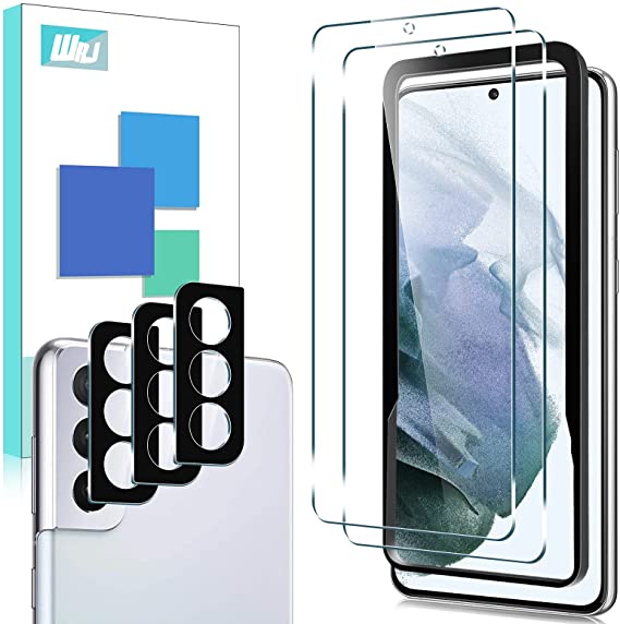 [5 Packs] WRJ for Samsung Galaxy S21 FE 5G Screen Protector [2 Packs]   Camera Lens Protector [3 Packs],[Easy Installation Frame] HD No-Bubble 9H Hardness Tempered Glass(Not fit Galaxy S21)
