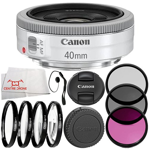 Canon EF 40mm f/2.8 STM Lens (White) 7PC Accessory Bundle – Includes 3PC Filter Kit (UV   CPL   FLD)   MORE (White Box)