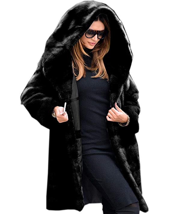 Aofur New Womens Thick Faux Fur Big Hooded Parka Long Overcat Peacoat Winter Coats Jackets