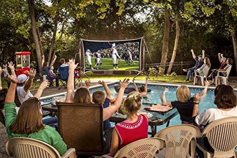 Backyard Theater Kit | Recreation Series System | 9' Front and Rear Projection Screen with HD Savi 3000 Lumen Projector, Sound System, Streaming Device w/WiFi (EZ-950)