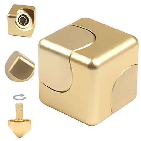 JZH Infinity Cube Fidget Hand Spinner Finger Spin Toys, Removable Finger Gyro Rubik Cube Naughty toys. (Golden)