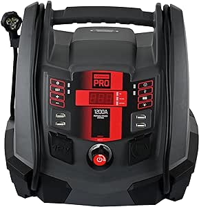 Schumacher Pro SPR1631 5-in-1 Portable Power Station and Jump Starter with Inverter, Air Compressor, and Work Light, 1200 Peak Amps, 12-Volt, Black, 1 Unit