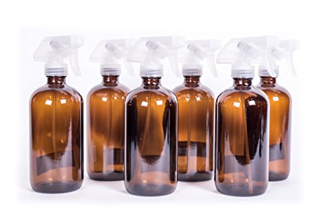 Everything4Oils 16oz Amber Glass Bottle with Trigger Sprayer for Essential Oils (6-pack)