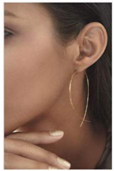Artmiss Arc Fish Earrings Wishbone Earrings Arc Threader Earrings Thin Classic Long Dangle Hoop Earrings for Women and Teen Girls