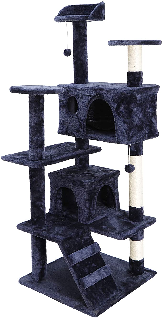 ZENY 53‘‘ Cat Tree with Sisal-Covered Scratching Posts and 2 Plush Rooms Cat Furniture for Kittens