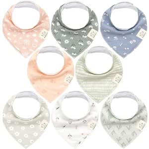 8-Pack Organic Baby Bandana Drool Bibs for Girls - Super Absorbent Baby Bibs for Baby Girls, Baby Boys, Soft Cotton Bandana Bibs, Baby Drool Bib, Teething Bibs for Infant, Toddler, Bib Girl (Fleur)