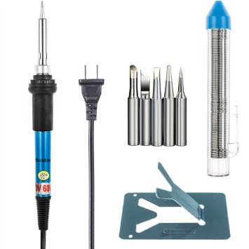 Vastar New Version 60W 110V Adjustable Temperature Welding Soldering Iron with 5pcs Different Tips additional Solder Tube and Stand for Variously Repaired Usage