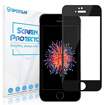 iPhone 5/5c/5s/SE Screen Protector, OMYFILM Tempered Glass [Anti-scratch] [Bubble-Free] Phone Screen Protector for iPhone 5/5c/5s/SE (Black)