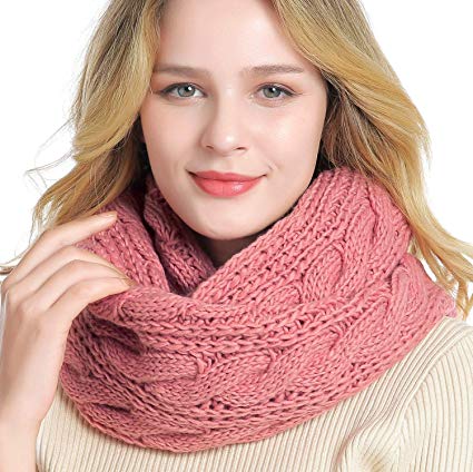 QUEENFUR Winter Women Thick Cable Knit Ribbed Infinity Circle Loop Scarf
