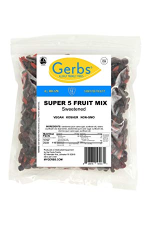 Super 5 Fruit Mix, 1 LB Bag - Food Allergy Safe & Non GMO -Preservative Free - Vegan & Kosher - Cranberry, Blueberry, Cherry, Goji Berry & Raisins - Packaged at Gerbs in USA