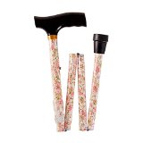 Duro-Med Adjustable Folding Fancy Cane with Derby Top Wood Handle and Rubber Tips Beige Floral