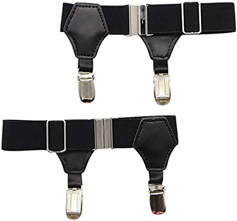 Pair of Premium Adjustable Men High End Sock Garters Suspenders Double Sturdy Clips For Cotton/Silk Socks