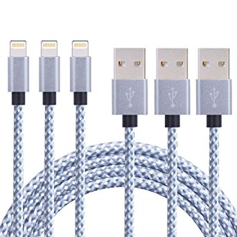 CBoner iPhone Cable,3Pack 6FT Nylon Braided Cord Lightning Cable Certified to USB Charging Charger for iPad,iPod Nano 7,iPhone 7/7 Plus,6/6 Plus/6S/6S Plus,SE/5S/5, (Gray White,6FT)