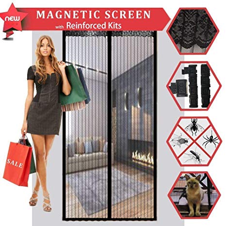 CROPAL Magnetic Screen Door with Reinforced Kits, Fits Doors up to 32" x 82" inch-Black