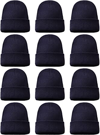 Zhanmai 12 Pieces Knit Hat Beanie Hats Warm Cozy Knitted Cuffed Skull Cap for Adults Kids