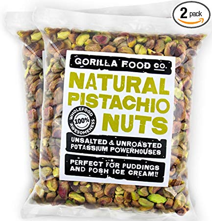 Gorilla Food Co. Pistachios Shelled Raw Kernels Unsalted - 2 Packs (1 Pound each) Resealable Bags